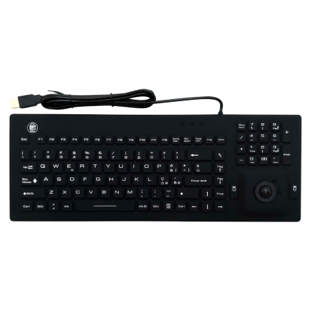 Teclado de silicona IP67, 106 teclas, USB con teclado numérico y trackball