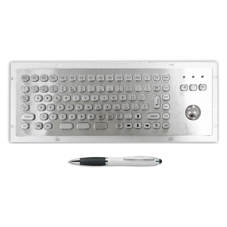 Teclado industrial compacto de acero inoxidable IP 65, 86 teclas con trackball
