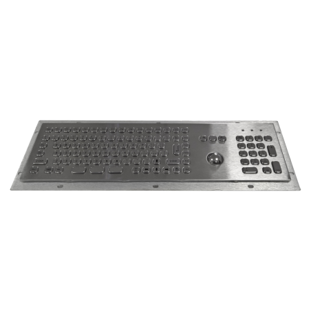 Teclado industrial compacto de acero inoxidable IP 65, 106 teclas con trackball
